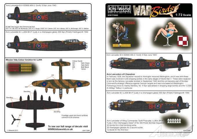 Kits-World Decals 1/32 Avro Lancaster Bomber 'B' Mk.I # 32137 
