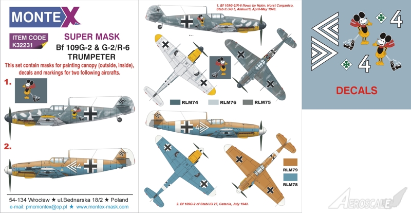 Montex 1/48 masks markings & decals Bf 109F-4 & F-4B for Hasegawa K48207 