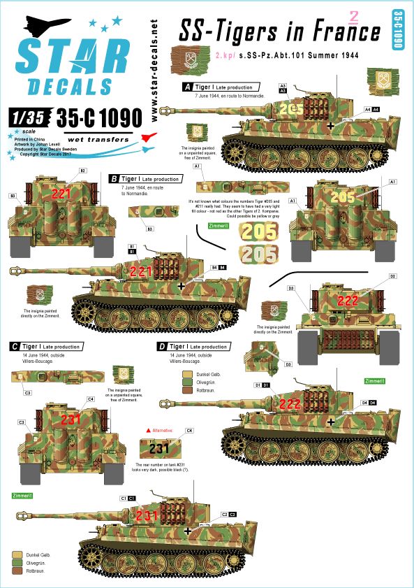 35-C1094  King Tiger Tiger II # 2. Star Decals SCALE 1/35 