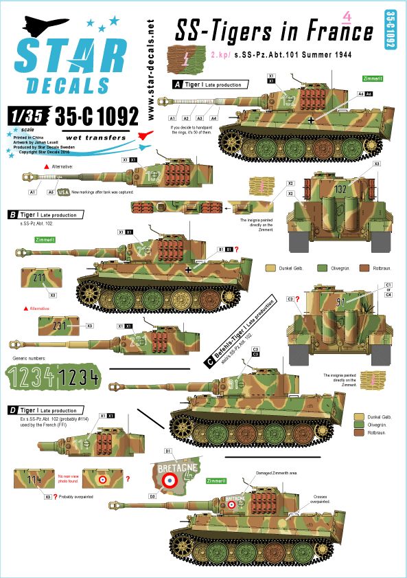 Tiger II # 2. SCALE 1/35 Star Decals 35-C1094  King Tiger 