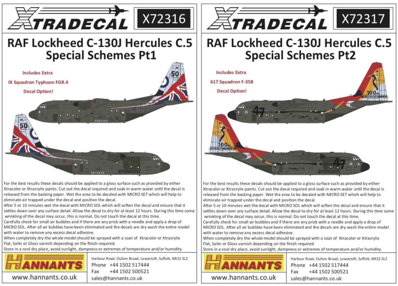 Xtradecal X72317 1/72 RAF Lockheed C-130J Hercules C.5 Special Schemes Pt2 