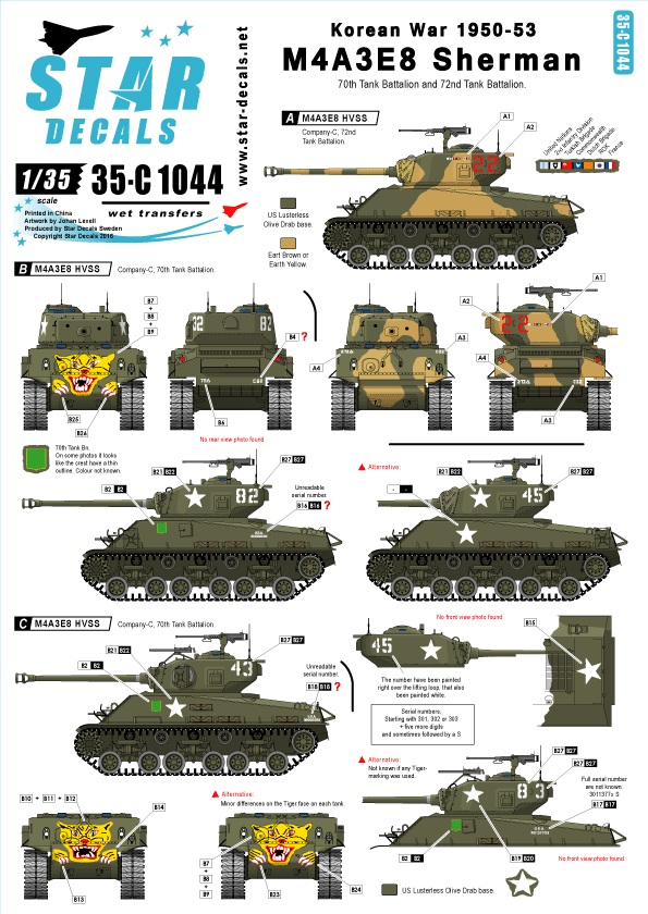 1:35 Star Decals 35-C1025 37th Tank Bn. Decals for Thunderbolt V / VI / VII 
