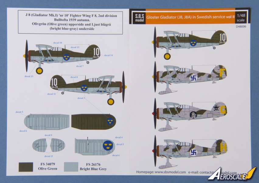 D48006 S.B.S Models 1:48 Decals Gloster Gladiator in Swedish service Vol II 